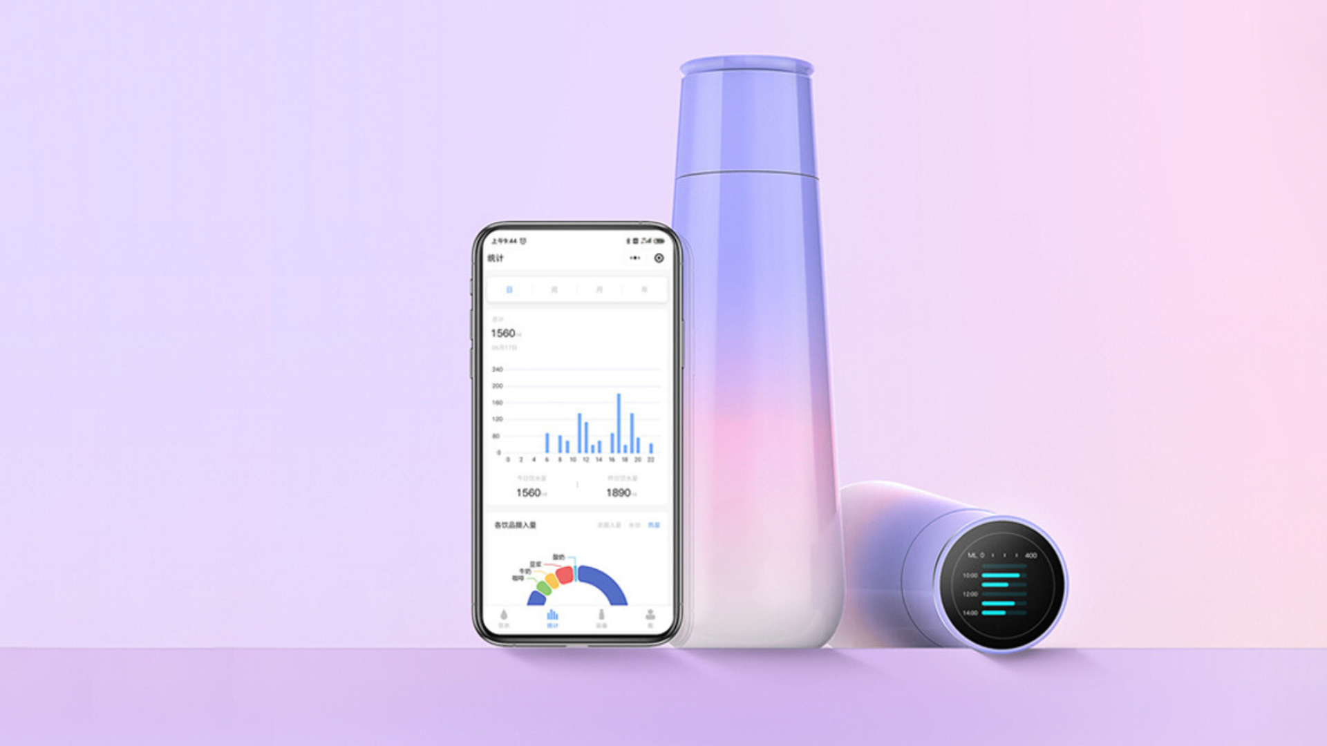 アプリで水分補給量を管理でき、温度もわかるM2スマートボトル